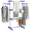 HOMCOM 3-Tier Clothes Airer, Stainless Steel Foldable Clothes Drying Rack with Wheels and Wings, Indoor and Outdoor, Easy Assembly, 142 x 55 x 152cm, Blue
