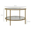 HOMCOM Round Coffee Table with Storage, 2-Tier Tempered Glass Coffee Table with Steel Frame for Living Room, Gold Tone