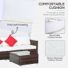 Outsunny 6 Pieces Rattan Garden Furniture Set, 5 Seater Sectional Garden Corner Sofa Set with Glass Top Coffee Table, Cushions and Pillows, All-Weather Wicker Conversation Furniture, Cream White