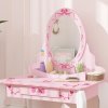 AIYAPLAY Kids Dressing Table Set, Two-Piece Kids Vanity Table with Stool, Mirror, Drawer, Desktop Storage, Ballet Theme, Girls Makeup Desk, Chair, Pink