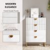 HOMCOM Bedroom Chest of Drawers with Gold Tone Handle, Modern Fluted 4-Drawer Dresser with Metal Legs for Living Room, Hallway, White