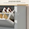 HOMCOM Narrow Shoe Cabinet, Space Saving Shoe Storage Cabinet with 2 Flip Drawers and Adjustable Shelves for 6-12 Pairs of Shoes for Hallways and Living Room, Light Grey