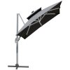 Outsunny 3m Cantilever Roma Parasol, Offset Patio Umbrella, Solar LED Lighted Hanging Sun Shade Canopy 250g Polyester SunShade with Aluminium Frame, Tilt & Crank Handle, Cross Base for Lawn, Grey