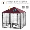 PawHut Outdoor Dog Kennel with Rotating Bowl Holders, Dog Run with Water and UV-Resistant Cover for Medium & Small Dogs, Red