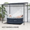 Outsunny 2.4 x 2.4 m Wall Mounted Pergola Gazebo with PA Coating Fabric and Metal Frame, UPF30+, Lean to Garden Gazebo, Wind Resistant Outdoor Sun Shade Shelter for Garden, Deck, Dark Grey