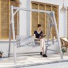 Outsunny 2 Seater Garden Swing Seat, Wooden Swing Chair Bench with Cup Holders for Outdoor Porch Patio, Grey