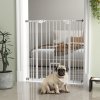 PawHut Extra Tall Dog Gate with Cat Flap, Pet Safety Gate for Doorways Stairs with Auto Close Double Locking, 104 cm Tall 74-101 cm Wide, White