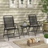Outsunny Garden Bistro Set, 3 Pieces Table and Chairs Set, Outdoor Garden Furniture with Foldable Breathable Mesh Fabric Armchairs & Glass Top Coffee Table, Black