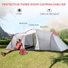 Outsunny 4-6 Man Tunnel Tent with 2 Bedroom, Living Area and Vestibule, Large Camping Tent, 2000mm Waterproof, UV50+, Portable with Bag, for Fishing Hiking Festival, Grey and Red