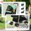 PawHut Dog Stroller with Rain Cover, Foldable Dog Pram, 4 Wheels Pet Pushchair with Safety Leashes, for Small, Miniature Dogs, Cats - Green