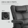 HOMCOM Massage Recliner Chair with Footstool, Upholstered Armchair with Adjustable Backrest, Remote Control, Hidden Storage and Charger for Living Room, Bedroom, Black