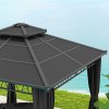 Outsunny 3 x 3 (m) Outdoor Polycarbonate Gazebo, Double?Roof Hard Top Gazebo with?Galvanised Steel Frame, Nettings?&?Curtains for Garden, Lawn, Patio and Deck, Dark Grey
