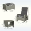 Outsunny 5 Pieces PE Rattan Garden Furniture Set, Wicker Outdoor Furniture Set with Reclining Chairs, Coffee Table, Footstools and Thick Cushions for Balcony, Patio, Charcoal Grey