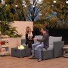 Outsunny 5 Piece Rattan Garden Furniture Set with Gas Fire Pit Table, 4 Seater Outdoor Sectional Sofa Set with Footstool and Removable Cushions, Modular Combination, Grey