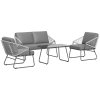 Outsunny 4 Piece Rattan Garden Furniture Set, Wicker Patio Outdoor Furniture Set with Loveseat, Armchairs, Glass Top Coffee Table and Cushions for Patio, Conservatory, Balcony, Grey