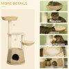 PawHut Cat Tree Tower for Indoor Cats, Climbing Activity Centre, Kitten Furniture with Cattail Fluff Bed House, Sisal Scratching Post, Hanging Ball, 50 x 50 x 119cm, Natural Tone