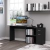 HOMCOM L-Shaped Desk, Corner Computer Desk, Adjustable Study Table with Storage Shelf, Drawer and Cabinet, Workstation for Home Offic