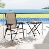 Outsunny 3 Pieces Garden Bistro Set, Folding Table and Chairs Set, Metal Garden Furniture Set with Cup Holders for Outdoor, Patio, Balcony, Khaki