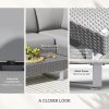 Outsunny 3 Pieces Rattan Garden Furniture Set, Wicker Garden Sofa Set with 3-Seater Sofa, Loveseat, Coffee Table, Side Table & Cushions, 5-Seater Outdoor Furniture Set, Light Grey
