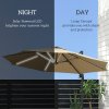 Outsunny 3(m) Cantilever Roma Parasol Adjustable Garden Sun Umbrella with LED Solar Light, Aluminium Frame, Tilt & Crank, UV50+, Cross Base Rotating Outdoor- Khaki