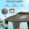 Outsunny 3.65 x 3(m) Hardtop Steel Gazebo Canopy for Patio Heavy Duty Outdoor Pavilion with Aluminium Alloy Frame, Double Roof, Net Sidewalls and Curtains, Coffee