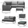 Outsunny 4 Seater Rattan Corner Sofa Set, Wicker Rattan Garden Furniture Set with Loveseats, Tables, Cushions for Outdoor, Patio, Grey