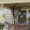 Outsunny 3 x 3(m) Pop Up Gazebo with Sides, 20 Solar-Powered LED Lights, Netting, Roller Bag, 4 Weight Bags, Marquee Party Tent, Height Adjustable Instant Event Shelter, Khaki