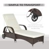 Outsunny Rattan Sun Lounger, Garden Lounger Recliner with Wheels and Adjustable Backrest, Outdoor Reclining Sunbed Garden Chair with Cushion and Headrest for Patio, Beach, Terrace, Brown
