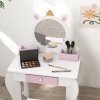 ZONEKIZ Kids Dressing Table Kids Vanity Table Girls Dressing Table with Mirror and Stool, Drawer, Storage Boxes, Unicorn Design, for Toddles Ages 3-6 Years - White and Pink