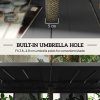 Outsunny Garden Table with Parasol Hole for 6 Person, Rectangle Outdoor Dining Table with Slatted Metal Tabletop, Steel Frame for Patio, Balcony, 150 x 90 x 73 cm, Black
