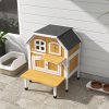 PawHut Wooden Outdoor Cat House, 2 Tiers Cat Shelter with Openable Asphalt Roof, Removable Panel, Escape Doors, Jumping Platform, Terrace, for 1-2 Cats - Yellow