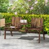 Outsunny 2-Seater Wooden Garden Bench, Antique Loveseat Chair with Table & Parasol Hole, Outdoor Bench for Porch, Patio, Carbonised Finish