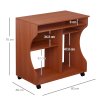 HOMCOM Computer Desk with Sliding Keyboard Tray, Mobile Home Office Desk, Study Table with Storage Shelves, PC Desk on Wheels, Cherry Wood Colour