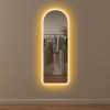 HOMCOM Arched Full Length Mirror with LED Lights, 120 x 40cm Backlit Frameless Wall Mirror with Dimming and 3 Colour Lighting for Living Room, Bedroom, Clear