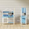 AIYAPLAY Kids Mud Kitchen, Outdoor Play Kitchen with Stoves, Sink, Faucet, Storage Shelves, Cookware Accessories, Pretend Wooden Kitchen Playset for Boys Girls, Blue