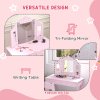 AIYAPLAY Kids Dressing Table with Tri-Fold Mirror and Stool, Kids Vanity Table, Girls Make up Desk with Drawer, for Aged 3-8 Years Old - Pink