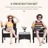 Outsunny 3 Pieces Rattan Bistro Set, Wicker Garden Furniture Set with Glass Top Coffee Table and Chairs, Washable Cushions for Outdoor, Patio, Balcony, Brown