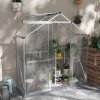 Outsunny 6 x 2.5ft Polycarbonate Greenhouse, Walk-In Green House with Sliding Door, 5-Level Roof Vent, Rain Gutter, Garden Plants Grow House with Aluminium Frame and Foundation, Silver