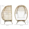 Outsunny Oversized Garden Egg Chair, Outdoor Wicker PE Rattan Chair with Thickened Padded Cushions and Pillows for Balcony, Porch, Khaki