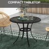 Outsunny Garden Table with Parasol Hole, 90cm Round Outdoor Dining Table for 2-4, Cast Aluminium Bistro Coffee Table for Balcony - Black