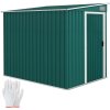 Outsunny 7 x 5FT Galvanised Metal Garden Shed with Foundation, Lean to Shed, Tool Storage House with Sliding Doors, 2 Vents, Adjustable Shelves and Hooks, Green