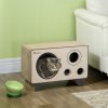 PawHut Cat Scratcher Cat Scratching Board Radio Shape with Catnip, Natural Wood Finish