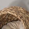 PawHut Woven Banana Leaf Elevated Cat Bed Wicker Kitten Basket Pet Den. House Cosy Cave with Soft Cushion Dome 50x42x60cm Brown