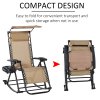 Outsunny Garden Rocking Chair Folding Recliner Outdoor Adjustable Sun Lounger Rocker Zero-Gravity Seat with Headrest Side Holder Patio Deck - Beige