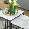 HOMCOM Modern Coffee Table Set of Two, Marble-Effect Nesting Side Tables with Steel Frame for Living Room