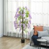 HOMCOM Artificial Wisteria Flower, Tall Fake Plant with 756 Leaves and 54 Flowers in Pot, Decorative Artificial Plant for Home Indoor Decor, 180 cm, Purple