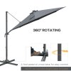 Outsunny 3(m) Cantilever Roma Parasol Patio Sun Umbrella with Crank & Tilt LED Solar Light Cross Base 360 Rotating Outdoor, Dark Grey