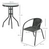 Outsunny 3 Pieces Rattan Bistro Set, 2 Seater Garden Furniture Set with Coffee Table and Stackable Chairs, Wicker Outdoor Table and Chairs for Garden, Porch, Balcony, Black
