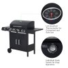Outsunny 4+1 Burner Gas BBQ Grill, Outdoor Barbecue Trolley with Wheels, Warming Rack, Side Shelves, Cabinet, Thermometer for Garden, Party, Camping, 125 L x 51 W x 100 H cm, Black