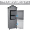 Outsunny Wooden Garden Storage Shed Utility Gardener Cabinet w/ 3 Shelves, Tilted-felt Roof and Two Lockable Doors, 79cm x 49cm x 191.5cm, Dark Grey